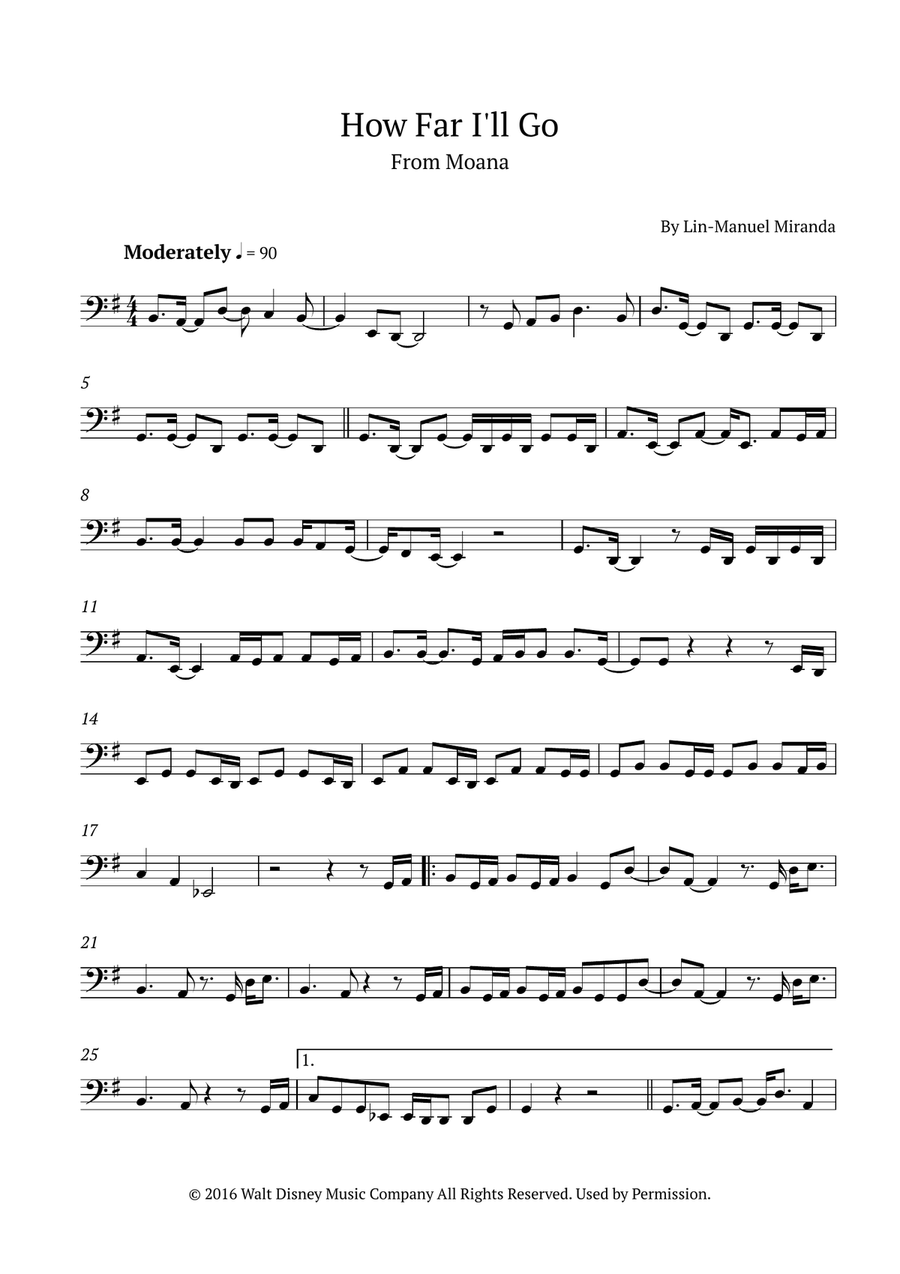 How Far I'll Go Cello Solo scores gallery preview page 1