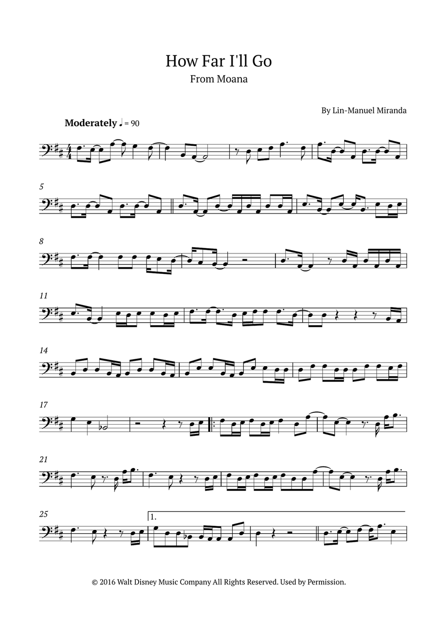 How Far I'll Go Double Bass scores gallery preview page 1