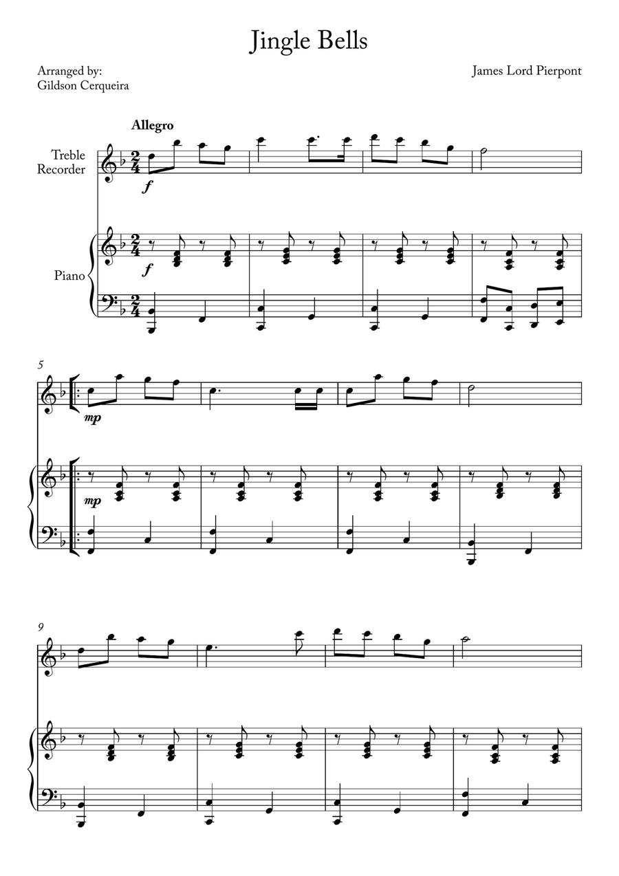 Jingle Bells Alto Recorder scores gallery preview page 1