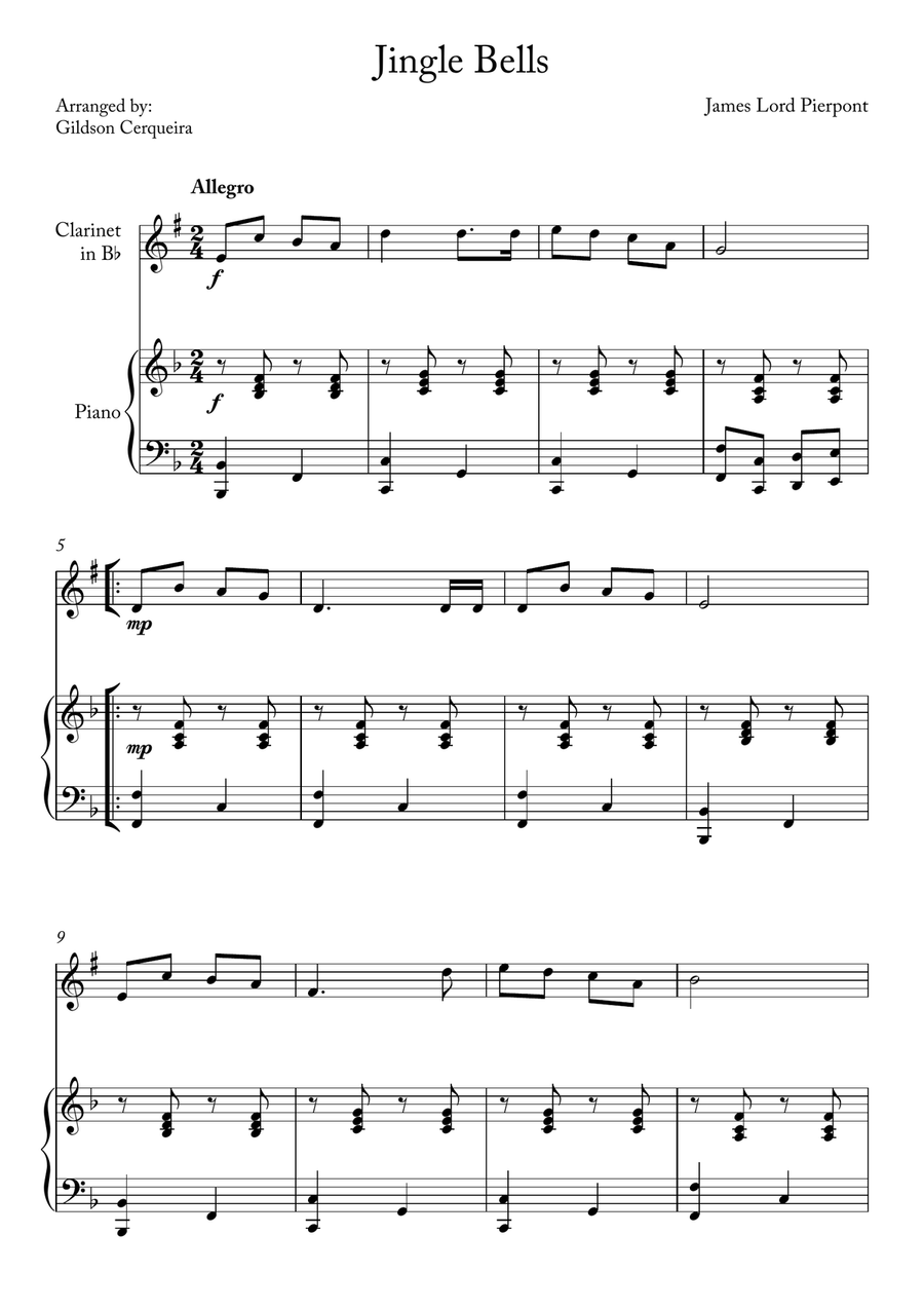 Jingle Bells B-Flat Clarinet scores gallery preview page 1