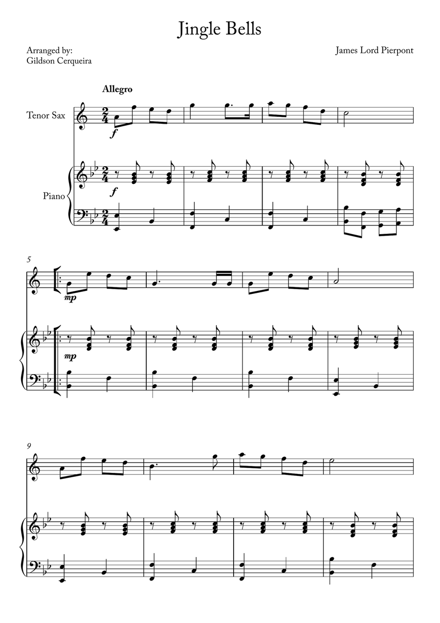 Jingle Bells Tenor Saxophone scores gallery preview page 1