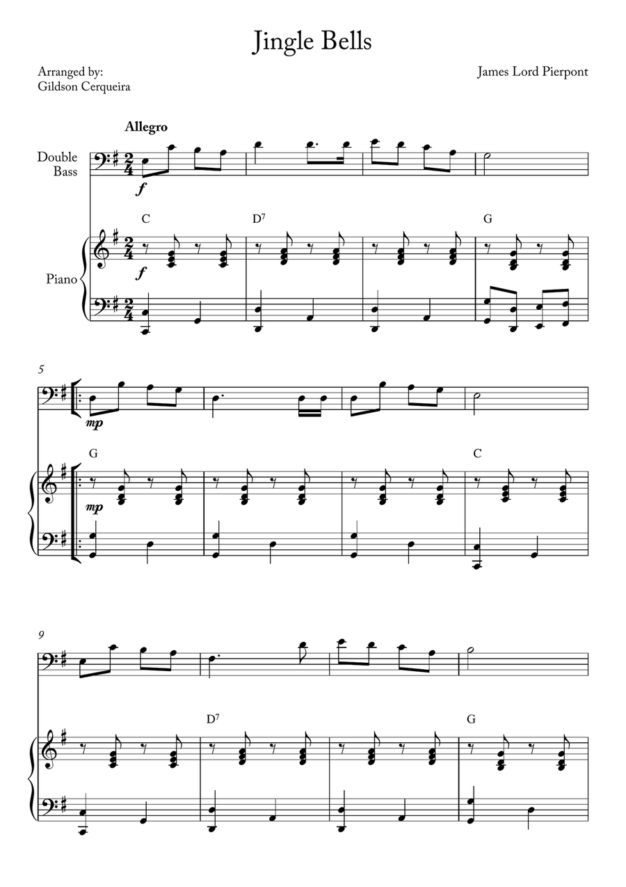 Jingle Bells Double Bass scores gallery preview page 1