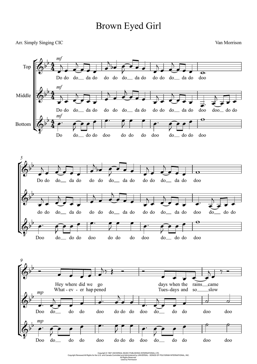 Brown Eyed Girl 3-Part scores gallery preview page 1