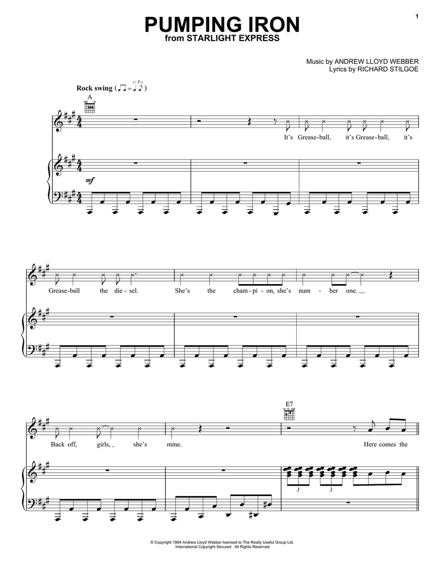 Pumping Iron (from Starlight Express) Piano, Vocal, Guitar scores gallery preview page 1