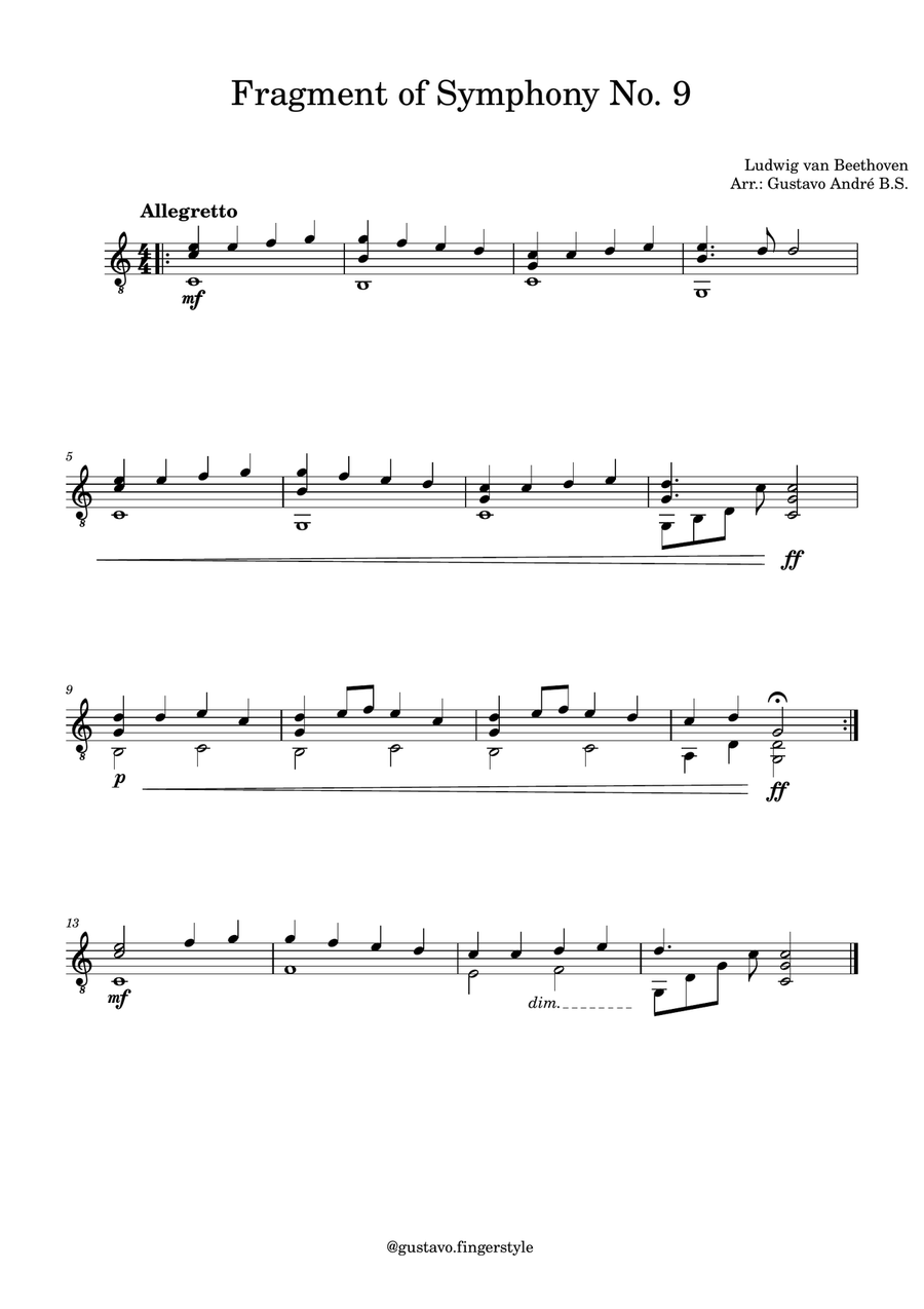 Fragment of Symphony No. 9 Acoustic Guitar scores gallery preview page 1