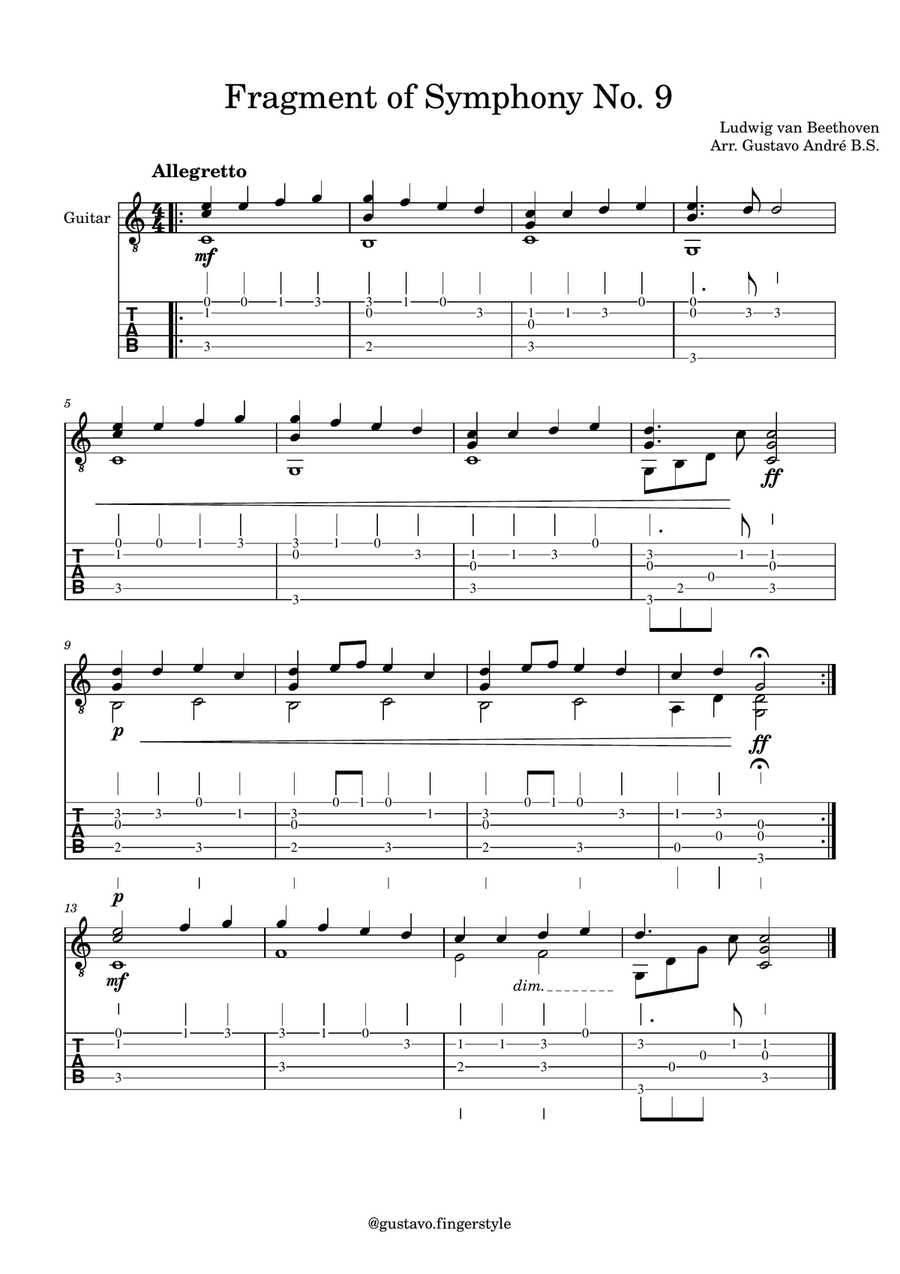 Fragment of Symphony No. 9 Acoustic Guitar scores gallery preview page 1
