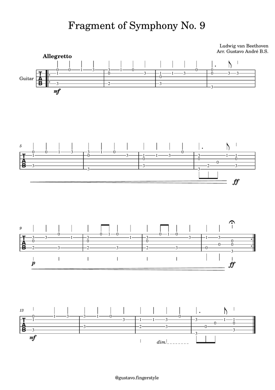 Fragment of Symphony No. 9 Acoustic Guitar scores gallery preview page 1