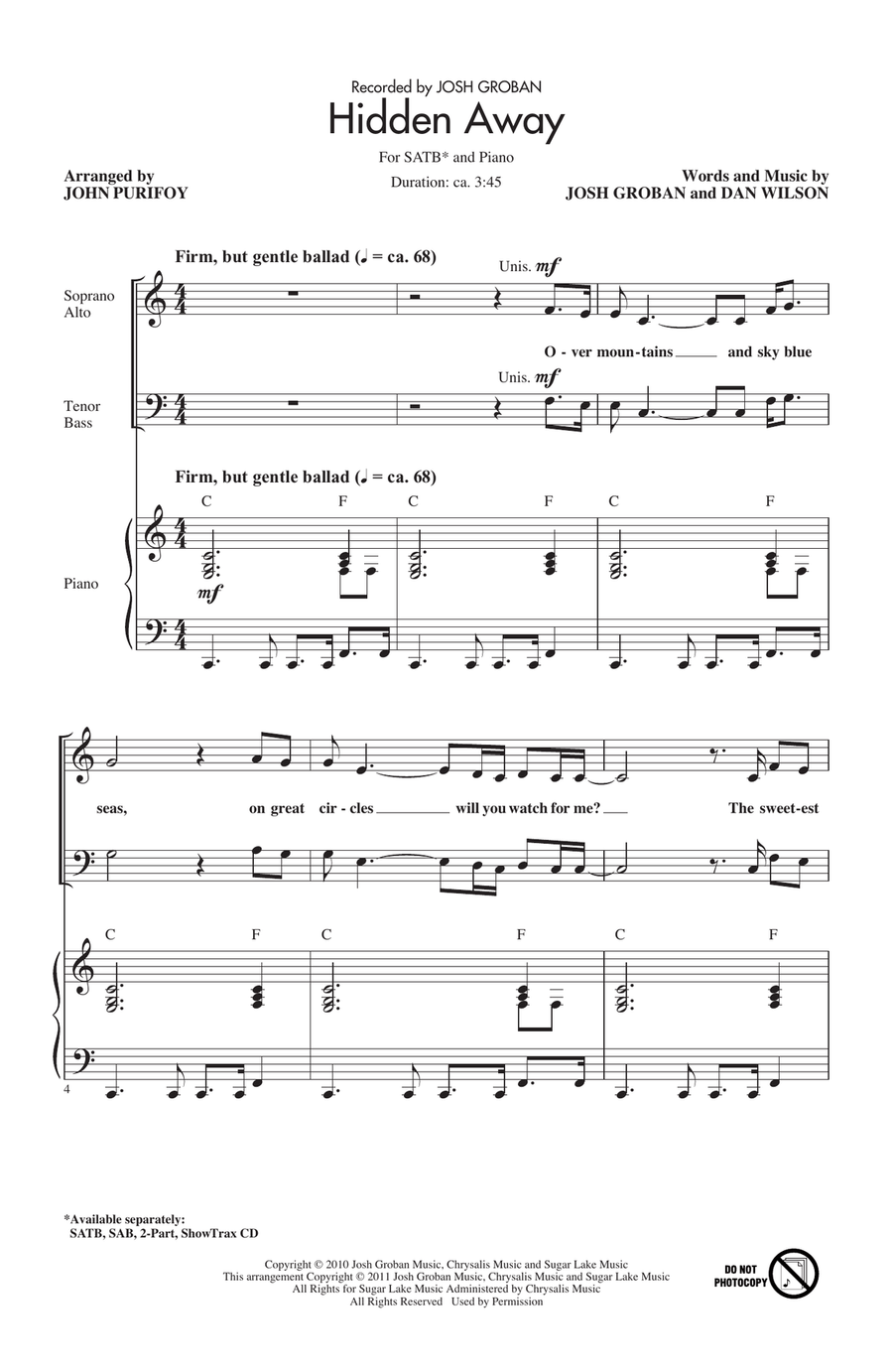 Hidden Away (arr. John Purifoy) 4-Part scores gallery preview page 1
