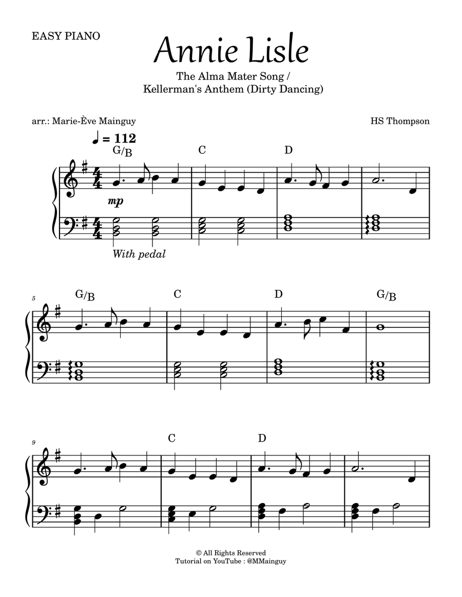 Annie Lisle (The Alma Mater Song / Kellerman's Anthem - Dirty Dancing) Easy Piano scores gallery preview page 1