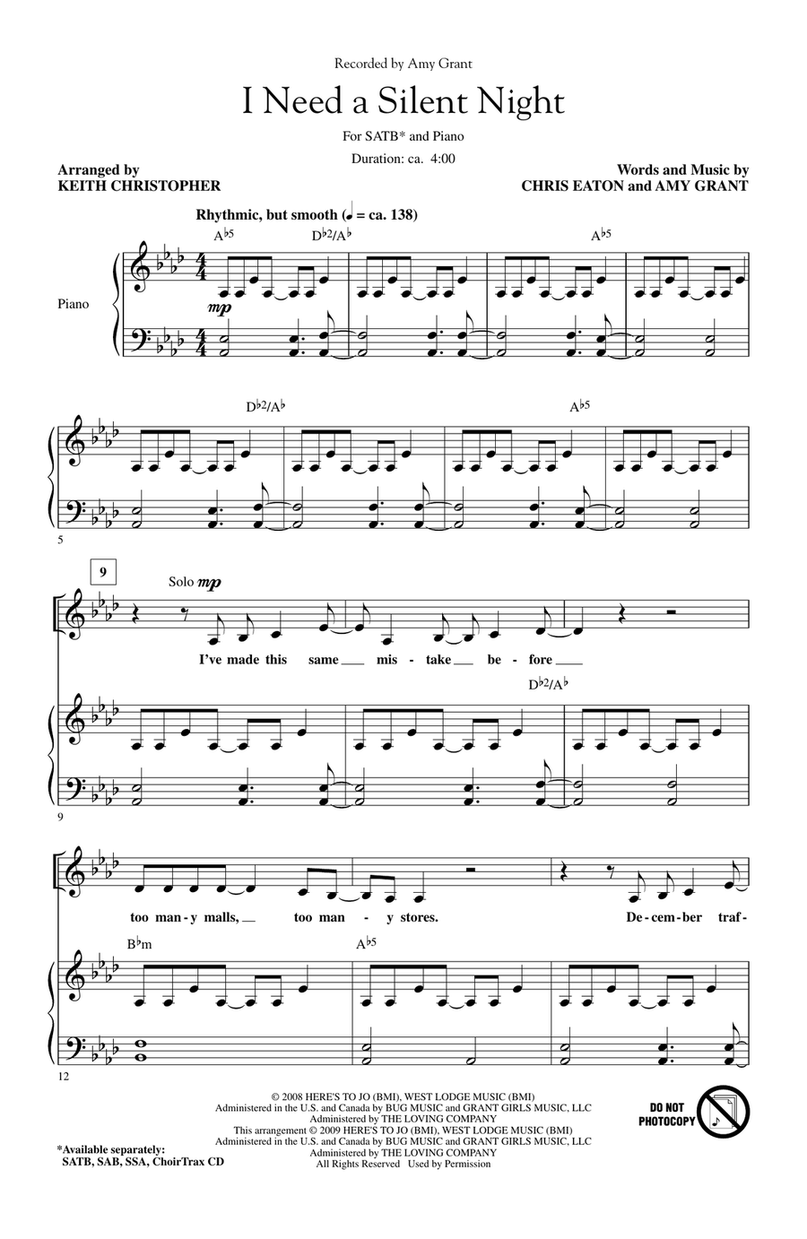 I Need A Silent Night (arr. Keith Christopher) 4-Part scores gallery preview page 1