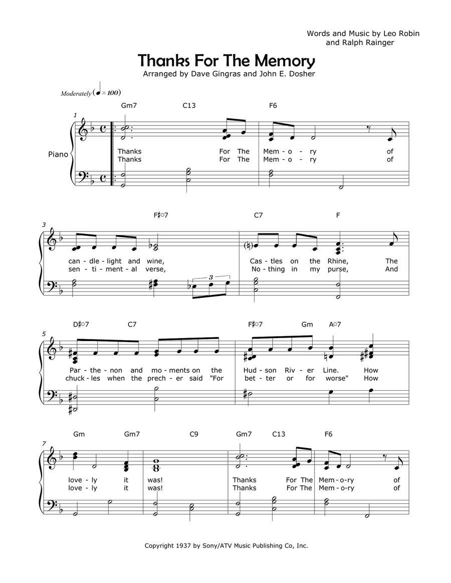 Thanks For The Memory Piano, Vocal scores gallery preview page 1