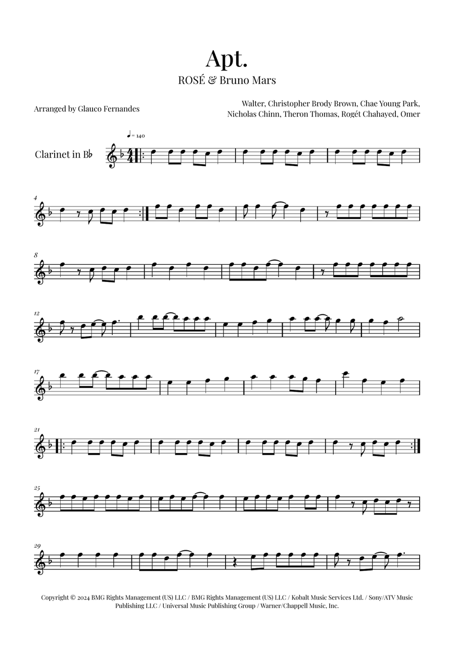 Apt. B-Flat Clarinet scores gallery preview page 1