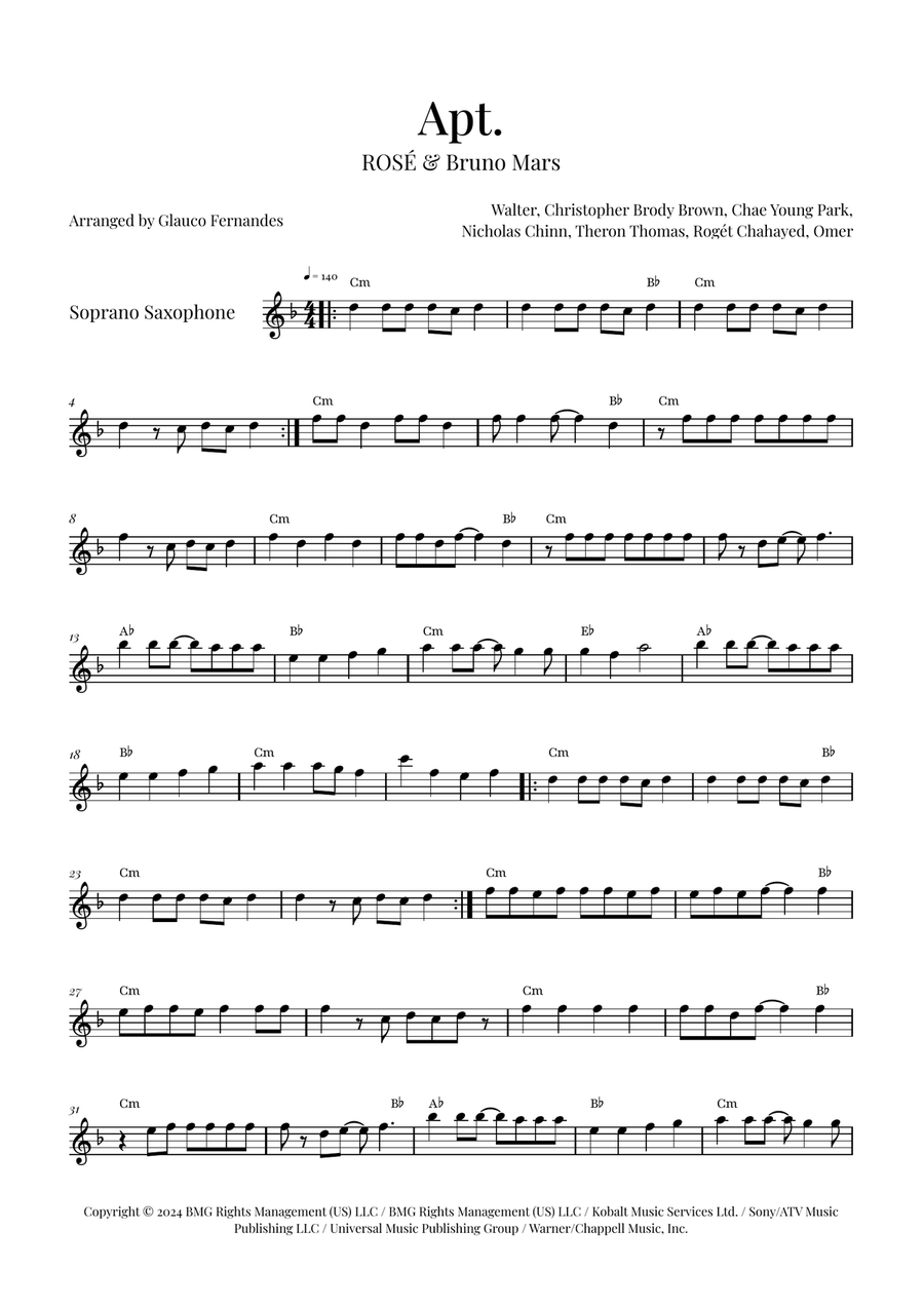 Apt. Soprano Saxophone scores gallery preview page 1