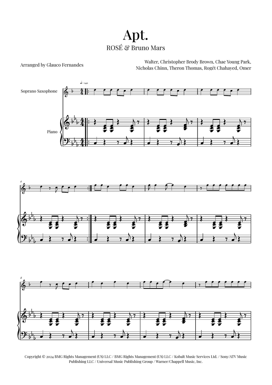 Apt. Soprano Saxophone scores gallery preview page 1