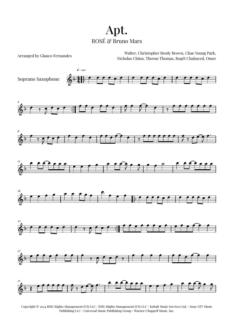 Apt. Soprano Saxophone scores gallery preview page 1
