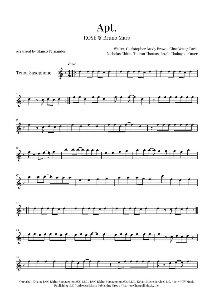 Apt. Tenor Saxophone scores gallery preview page 1
