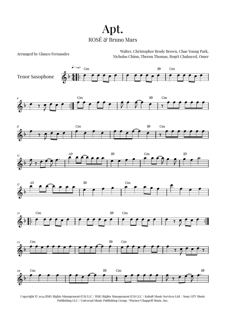 Apt. Tenor Saxophone scores gallery preview page 1