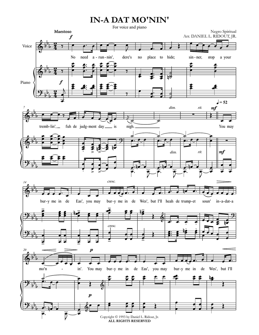 In-a Dat Mo'nin' In-a Dat Mo'nin' Piano, Vocal scores gallery preview page 1