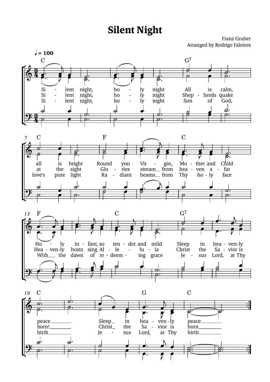 Silent Night - for SATB Choir (with chords) 4-Part scores gallery preview page 1