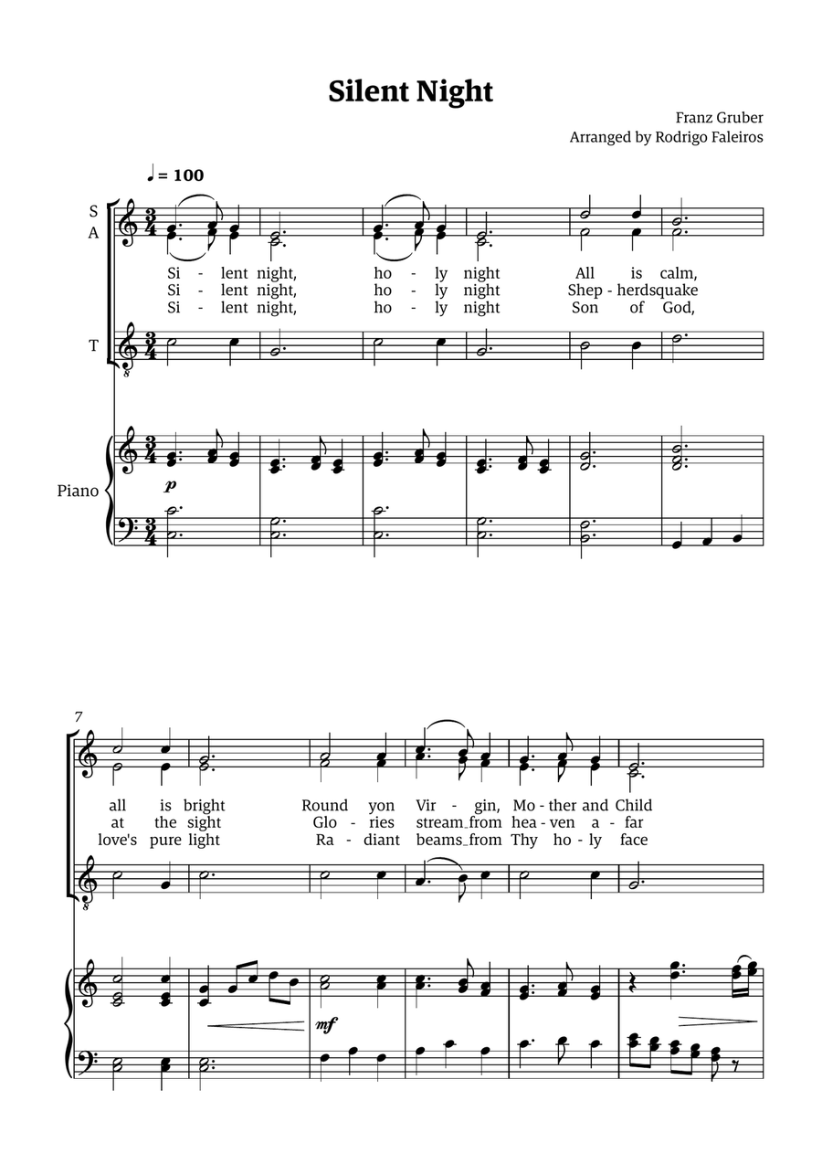 Silent Night - for SAT Choir (with piano) SAT scores gallery preview page 1