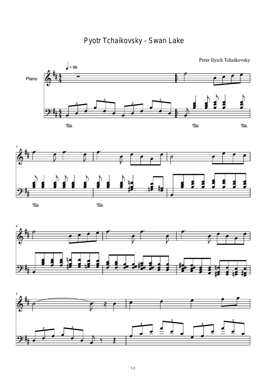 Pyotr Tchaikovsky - Swan Lake Piano Solo scores gallery preview page 1
