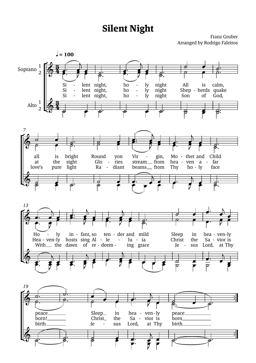 Silent Night - for SSAA Choir SSAA scores gallery preview page 1