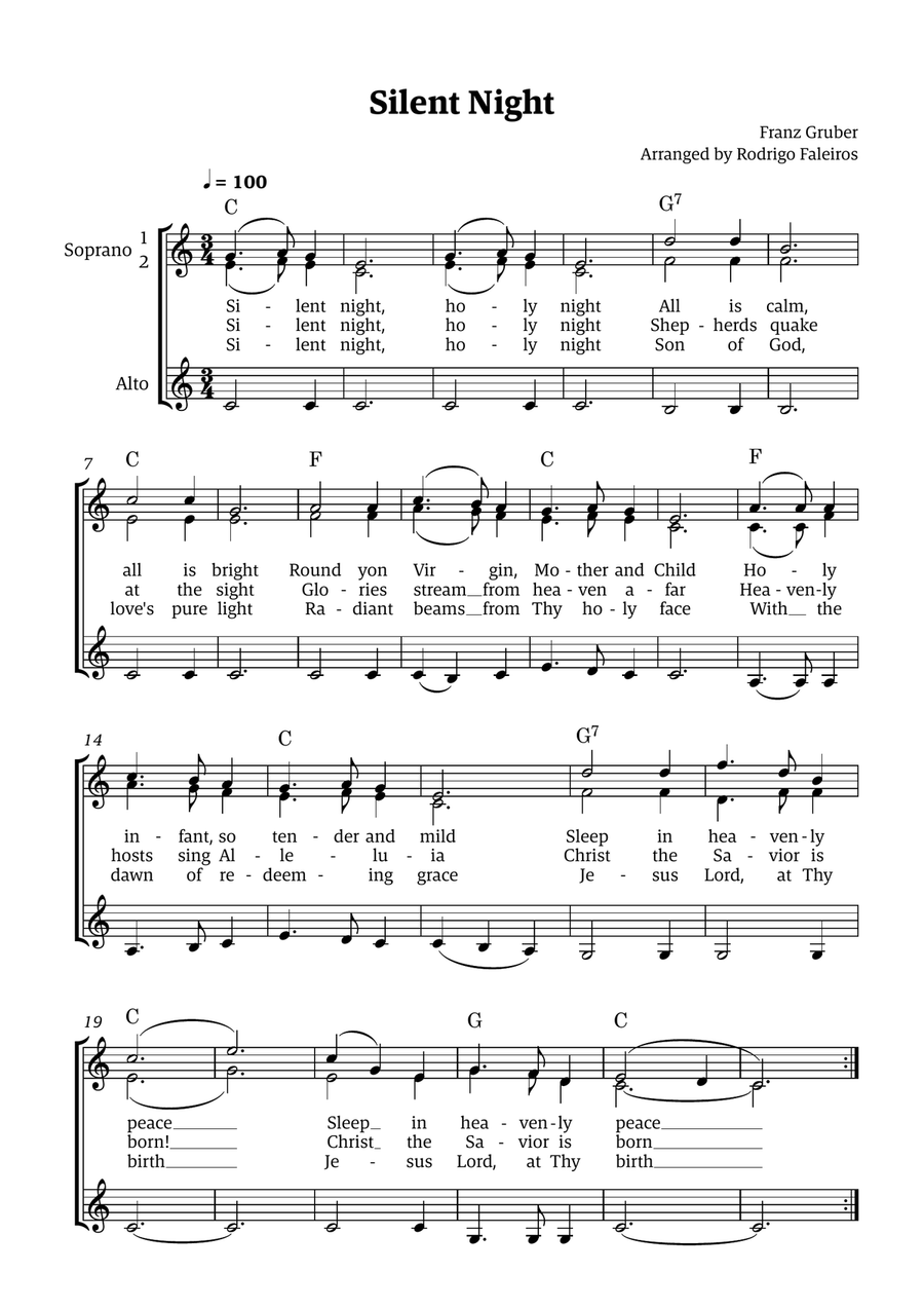 Silent Night - for SSA Choir (with chords) SSA scores gallery preview page 1