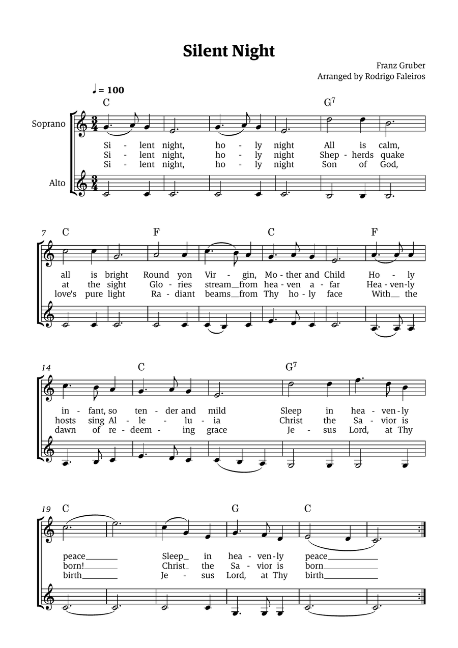 Silent Night - for SA Choir (with chords) SA scores gallery preview page 1