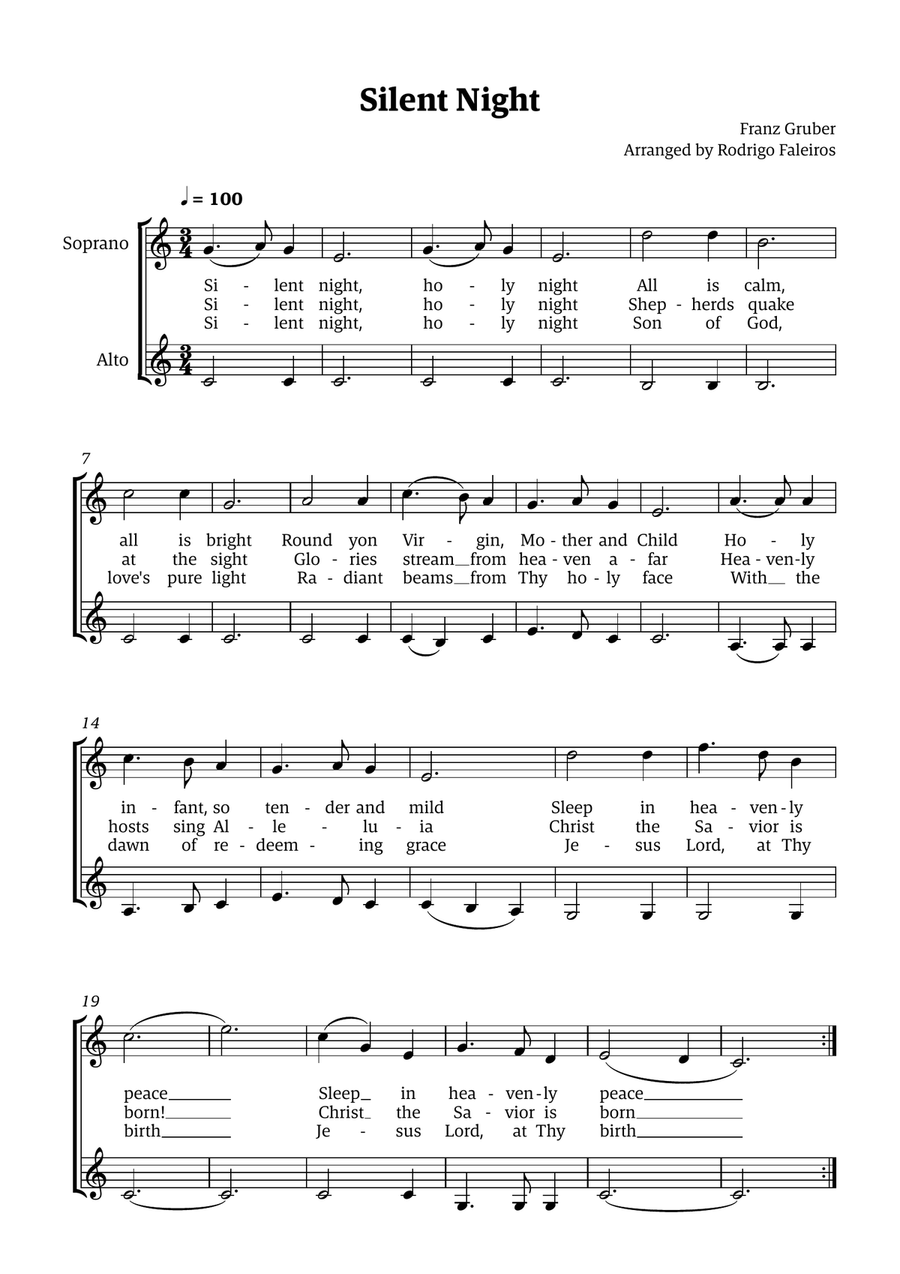 Silent Night - for SA Choir SA scores gallery preview page 1