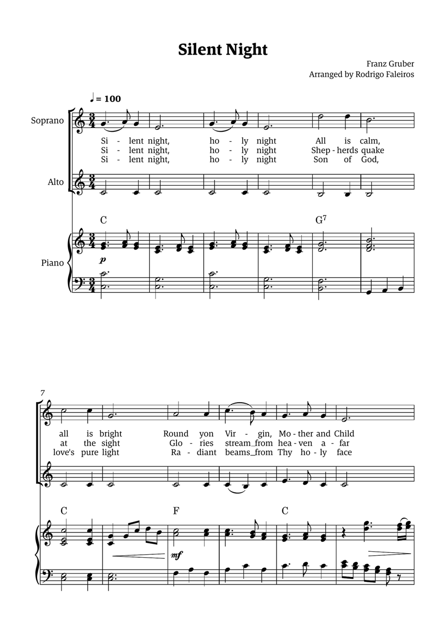 Silent Night - for SA Choir (with piano and chords) SA scores gallery preview page 1