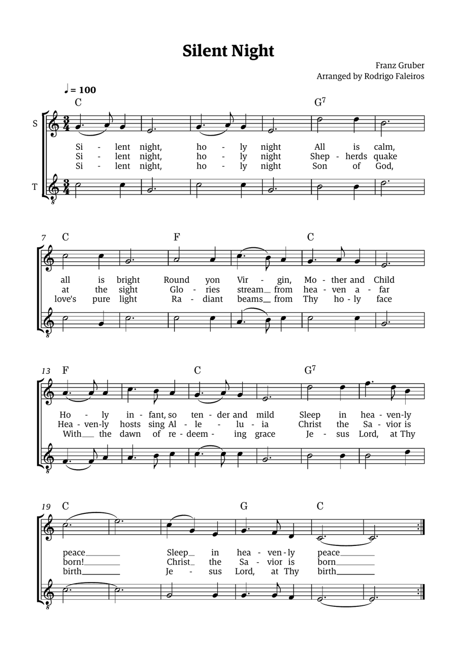 Silent Night - for ST Choir (with chords) Choir scores gallery preview page 1