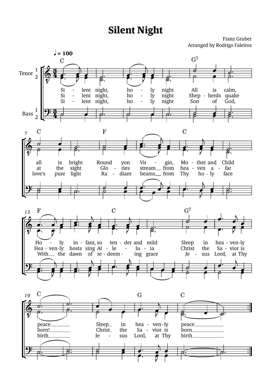 Silent Night - for TTBB Choir (with chords) TTBB scores gallery preview page 1
