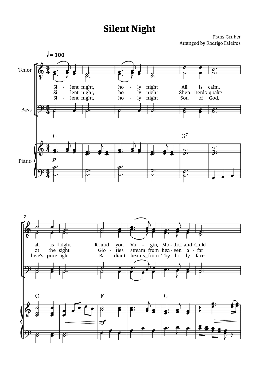 Silent Night - for TTBB Choir (with piano and chords) TTBB scores gallery preview page 1