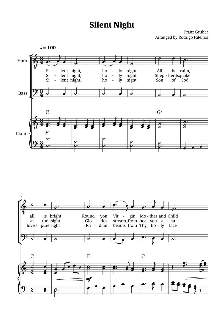 Silent Night - for TB Choir (with piano and chords) TB scores gallery preview page 1