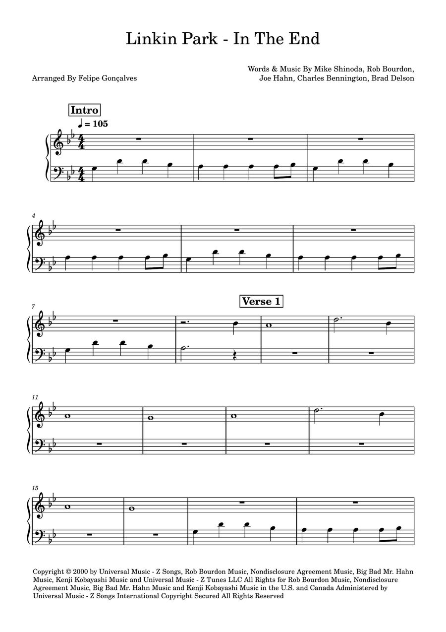 In The End In The End Easy Piano scores gallery preview page 1