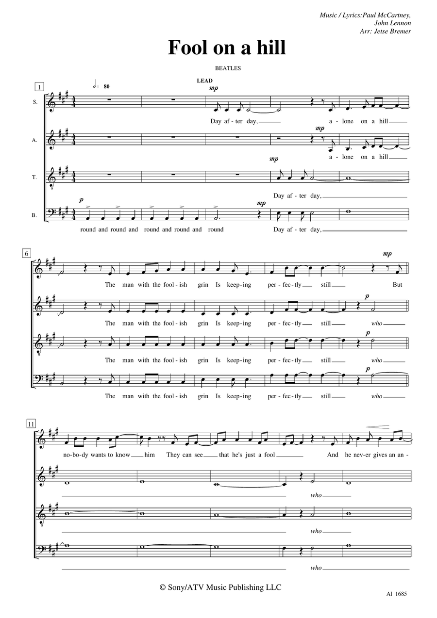 The Fool On The Hill The Fool On The Hill 4-Part scores gallery preview page 1