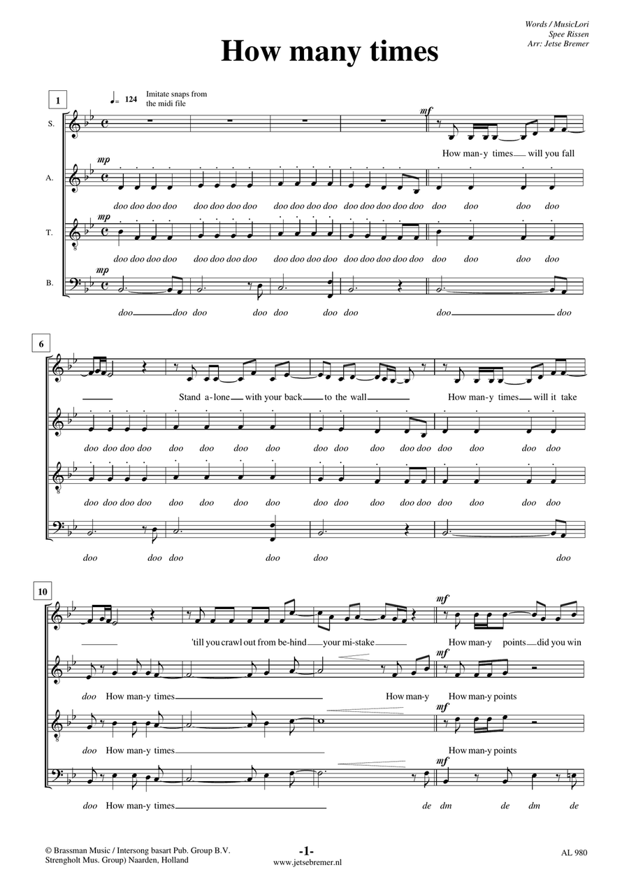How Many Times How Many Times 4-Part scores gallery preview page 1
