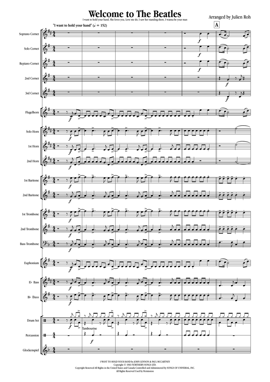 Medley: I Want To Hold Your Hand with She Loves You, Love Me Do, I Saw Her Standing There, and I ... Brass Band scores gallery preview page 1