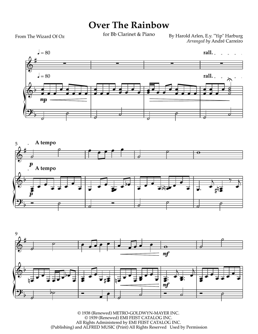 Over The Rainbow B-Flat Clarinet scores gallery preview page 1