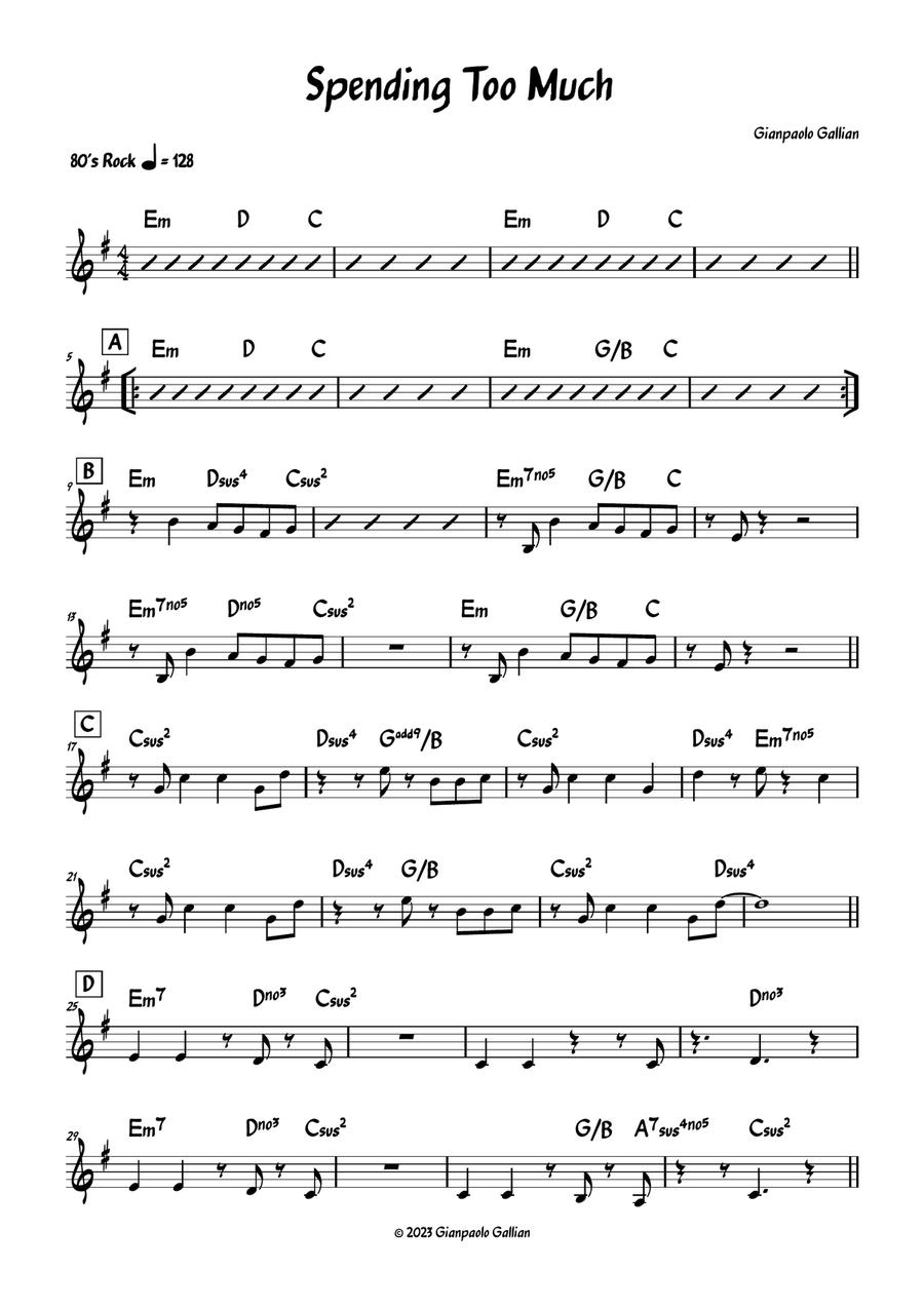 Spending Too Much Spending Too Much Piano scores gallery preview page 1