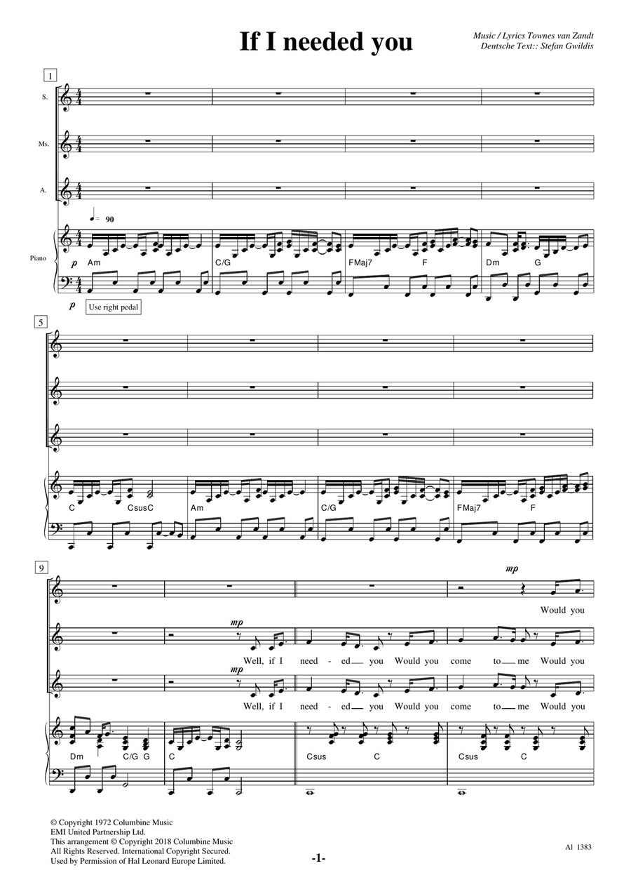 If I Needed You Women's Choir scores gallery preview page 1