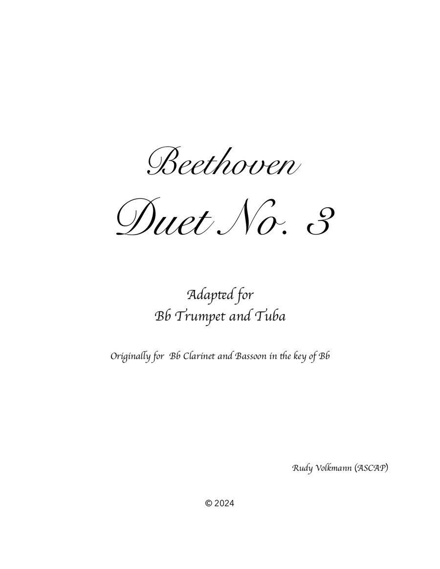 Beethoven Duet No. 3 adapted for Bb Trumpet and Tuba Brass Duet scores gallery preview page 1