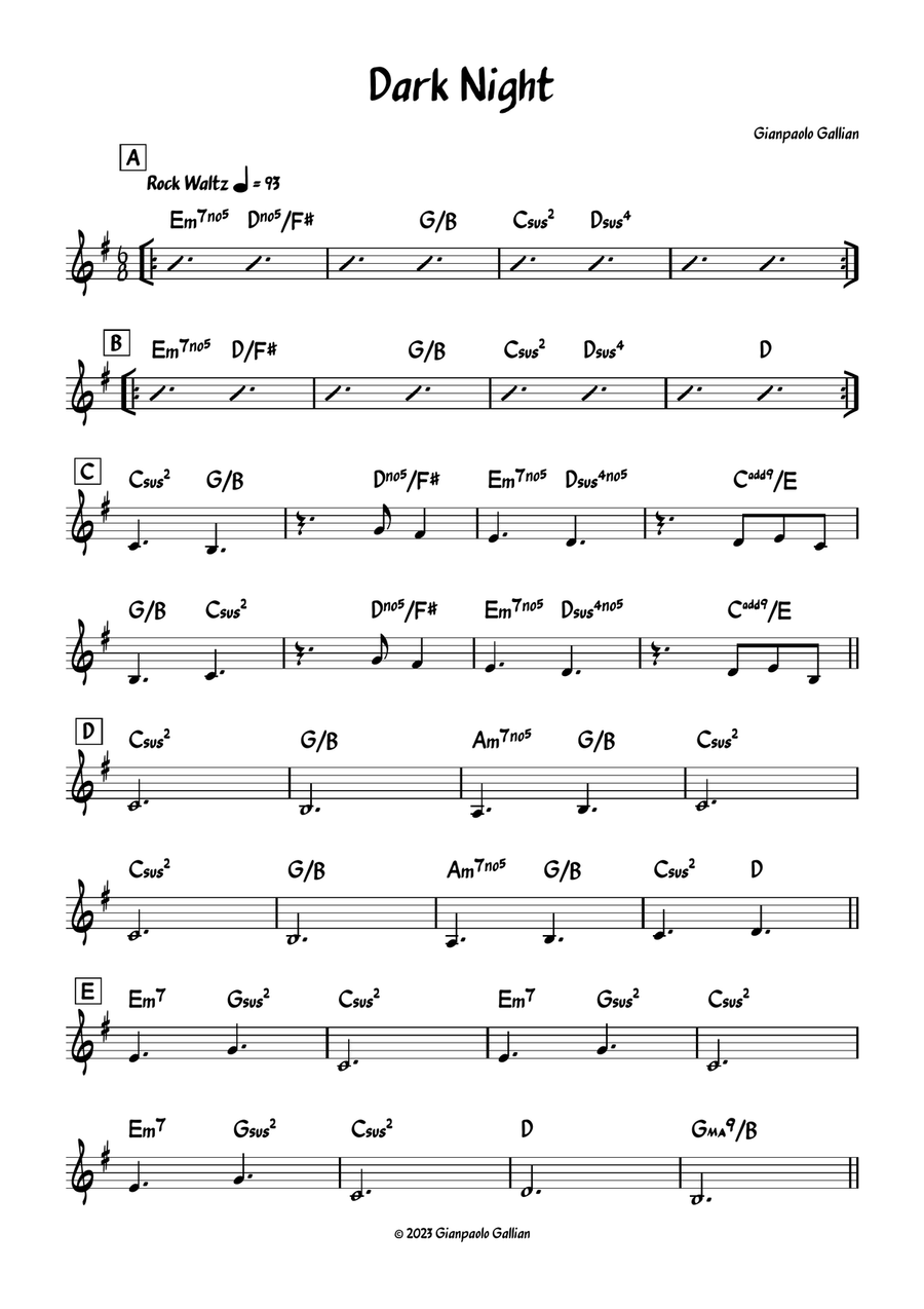 Dark Night Dark Night Piano scores gallery preview page 1