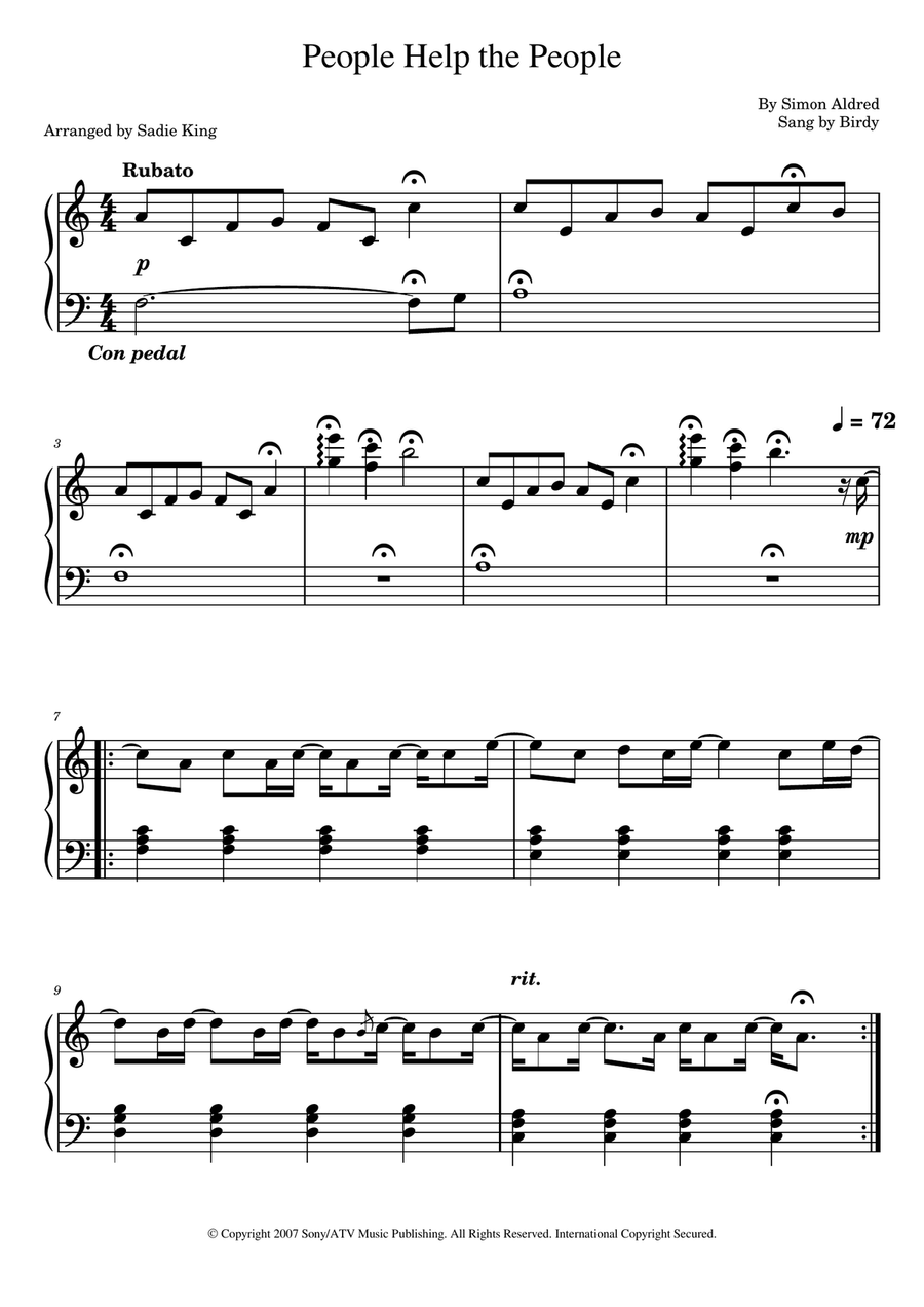 People Help The People People Help The People Piano Solo scores gallery preview page 1