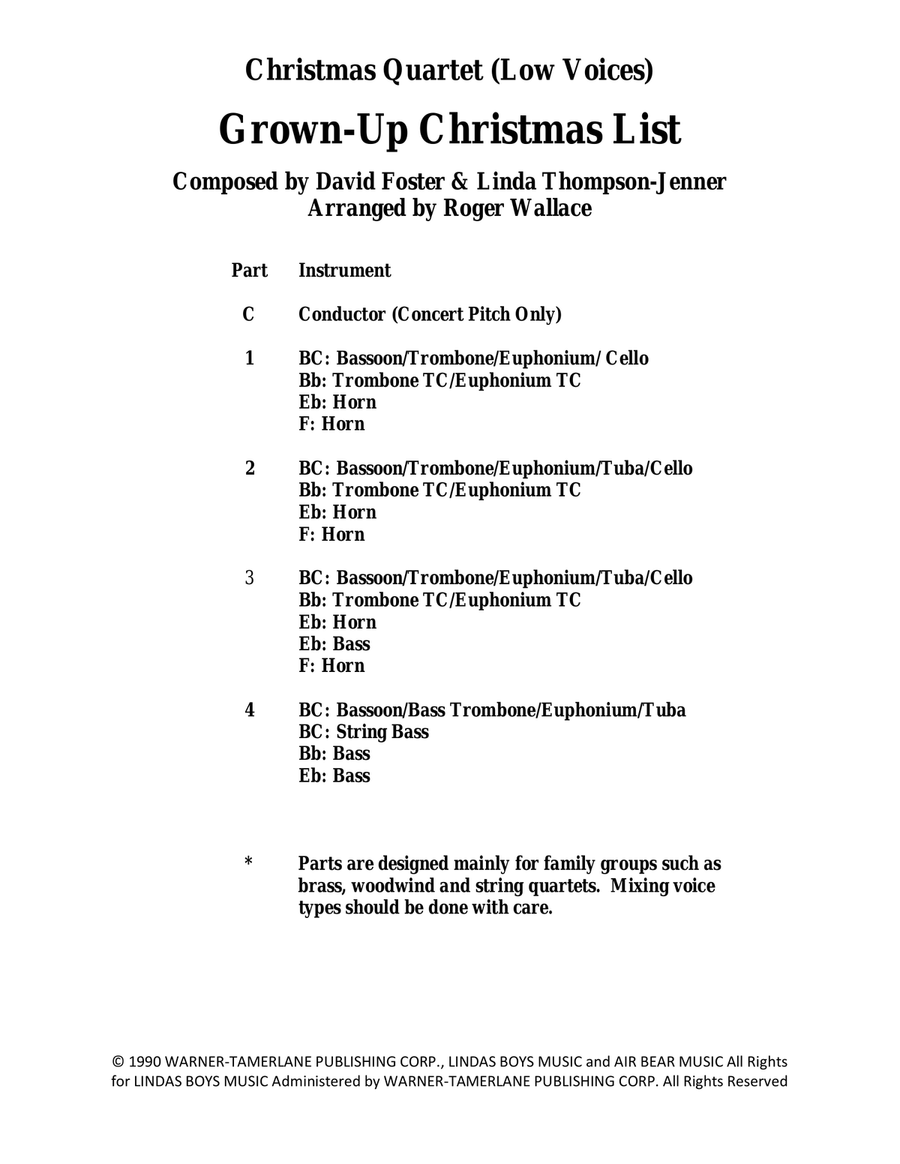 Grown-Up Christmas List Grown-Up Christmas List Brass Quartet scores gallery preview page 1