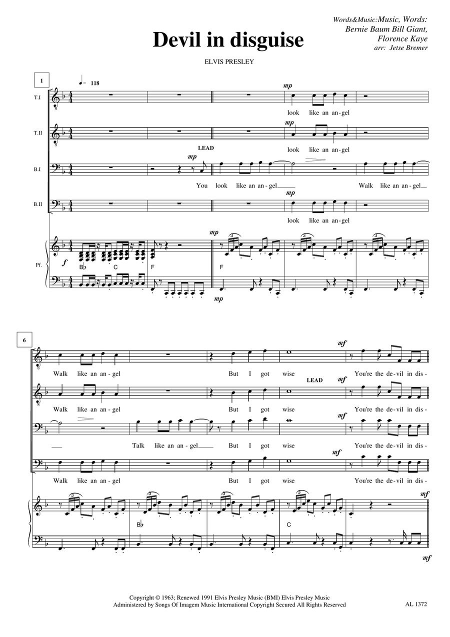 (You're The) Devil In Disguise TTBB scores gallery preview page 1