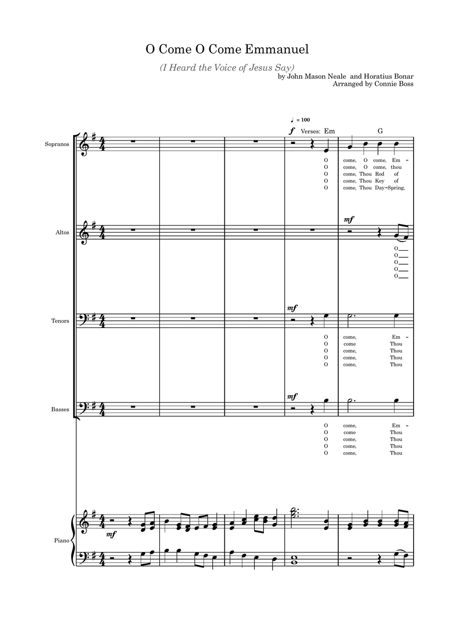 O Come O Come Emmanuel/I Heard the Voice of Jesus Say SATB and piano 4-Part scores gallery preview page 1