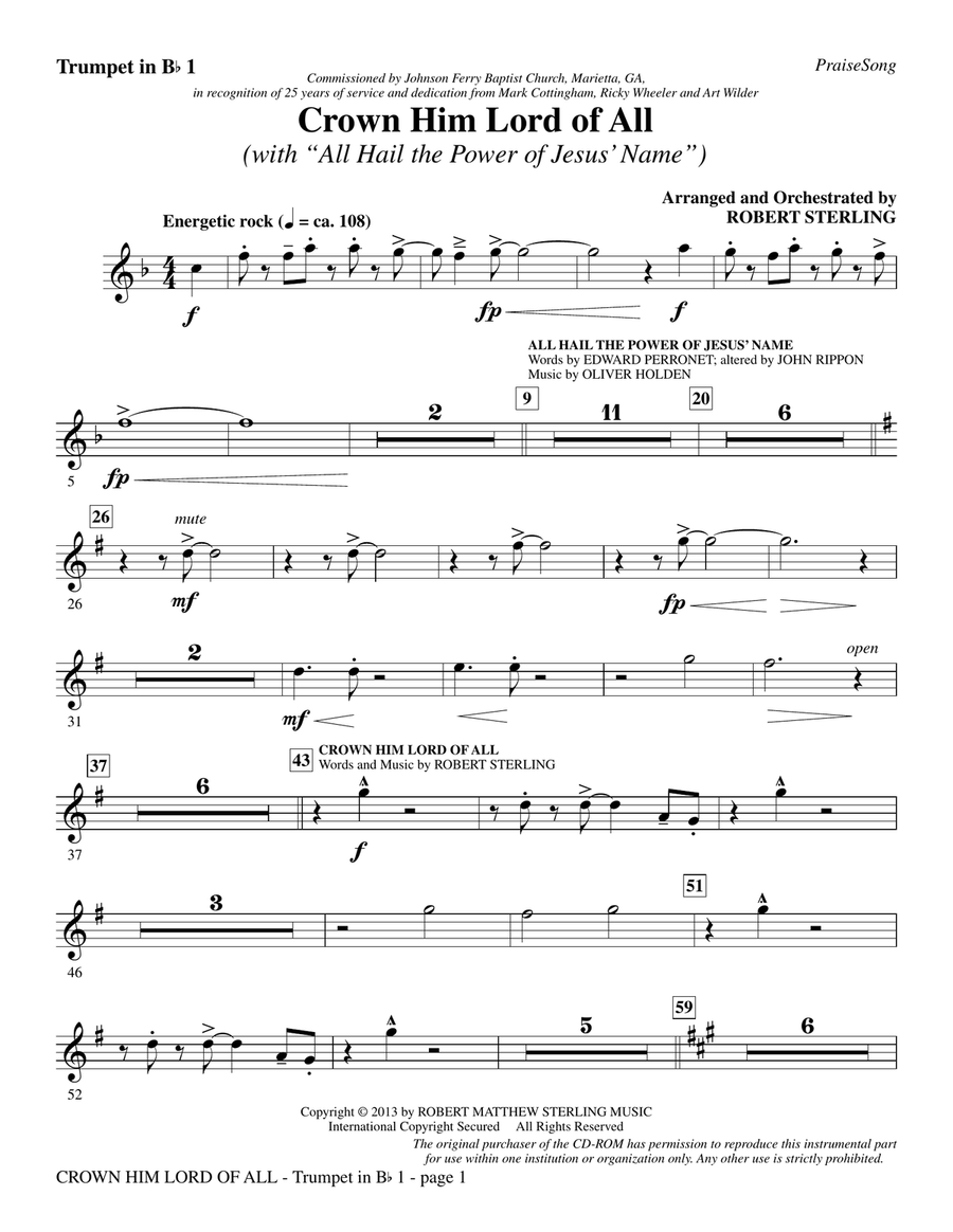 Crown Him Lord Of All (with All Hail The Power Of Jesus' Name) - Bb Trumpet 1 Choir scores gallery preview page 1
