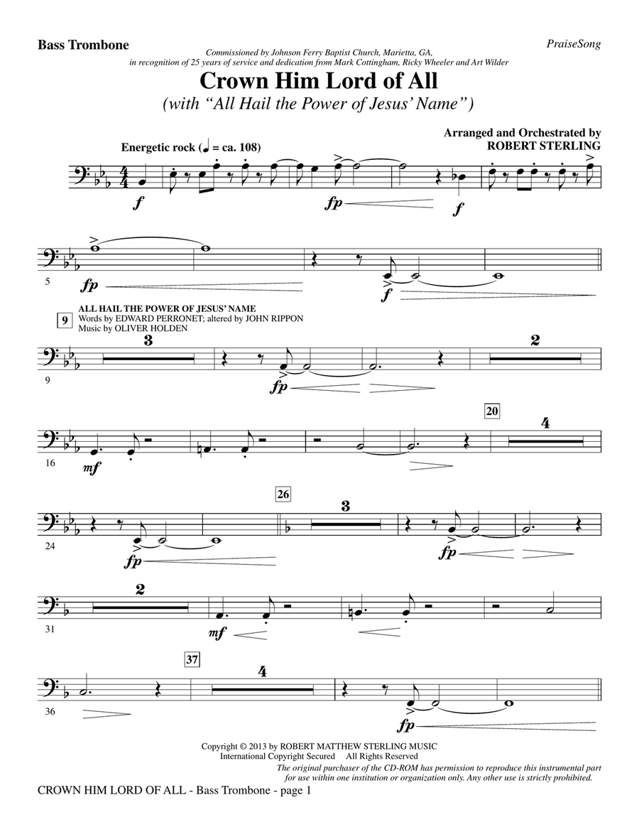 Crown Him Lord Of All (with All Hail The Power Of Jesus' Name) - Bass Trombone Choir scores gallery preview page 1
