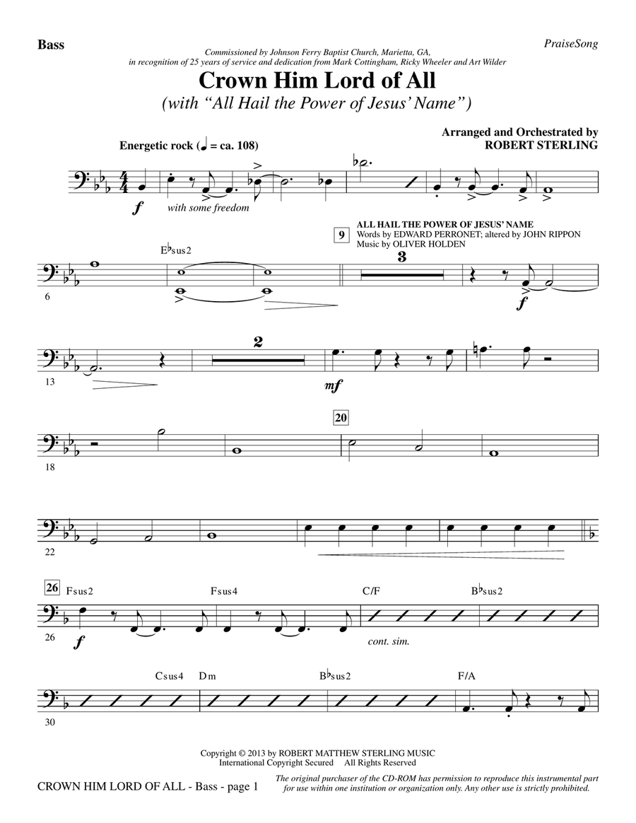 Crown Him Lord Of All (with All Hail The Power Of Jesus' Name) - Bass Choir scores gallery preview page 1